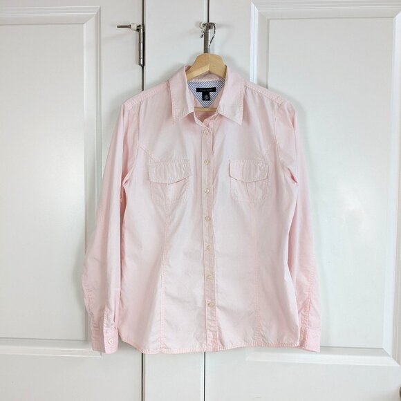 Tommy Hilfiger Tops - Tommy Hilfiger Button Up Roll Tab Shirt Women L Pink Tailored Fit Western